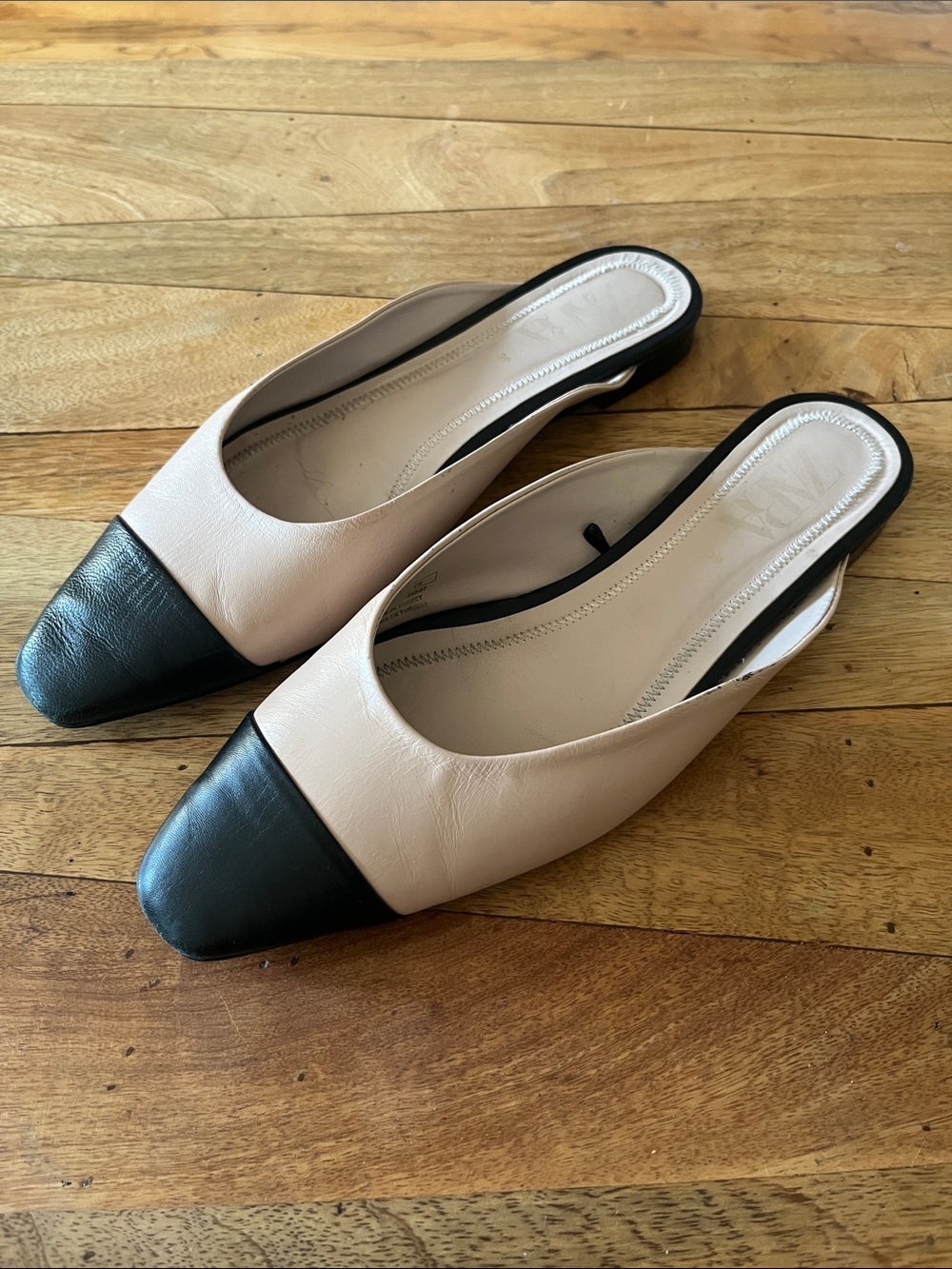 ZARA WOMENS CLASSIC LEATHER SLIDES FLATS EU 39 / US 8-8.5